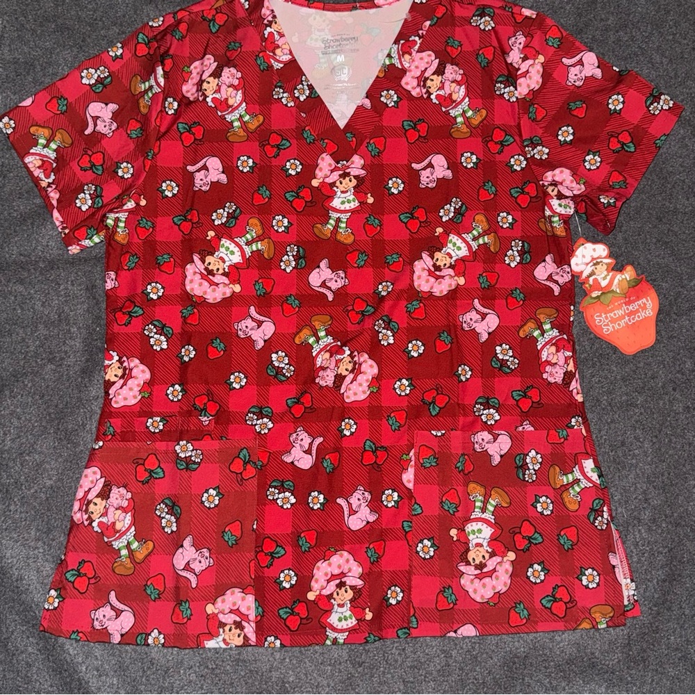 Red Strawberry Shortcake Scrub Top
